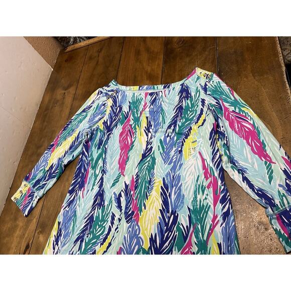Lilly Pulitzer Dress Womens L Blue Tropical Sophie Light as a Feather UPF 50+ - Picture 2 of 10